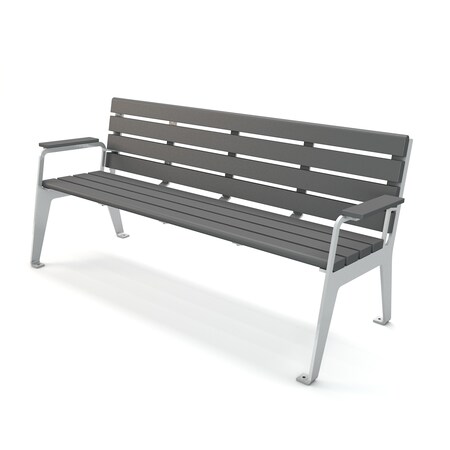 Frog Furnishings Gray 6' Plaza Bench with Silver Frame PB 6GRASFPLZ
